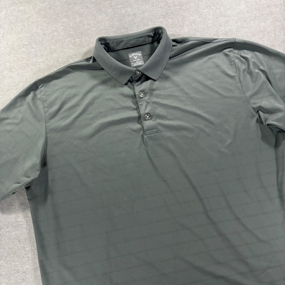 Callaway Opti-Dri Mens XL Gray Striped Short Sleeve Golf Polo Shirt Telnet Logo